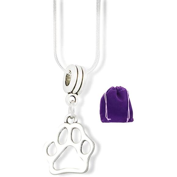 Dave The Bunny Jewelry - Dog Paw Print Charm Snake Chain Necklace